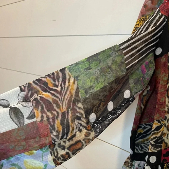 Desigual Chiffon Patchwork Babydoll Mini Dress Womens Size Medium - Picture 3 of 5